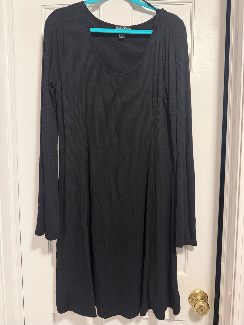 Forever 21 Black Long-Sleeve Scoop Neck A-Line Dress